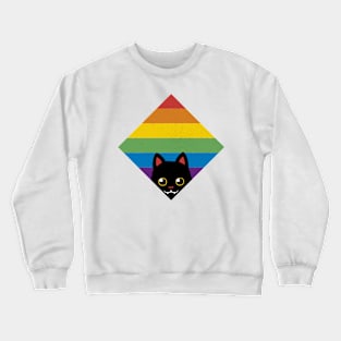 Peeking Cat Rainbow Pride Square Flag by Tobe Fonseca Crewneck Sweatshirt